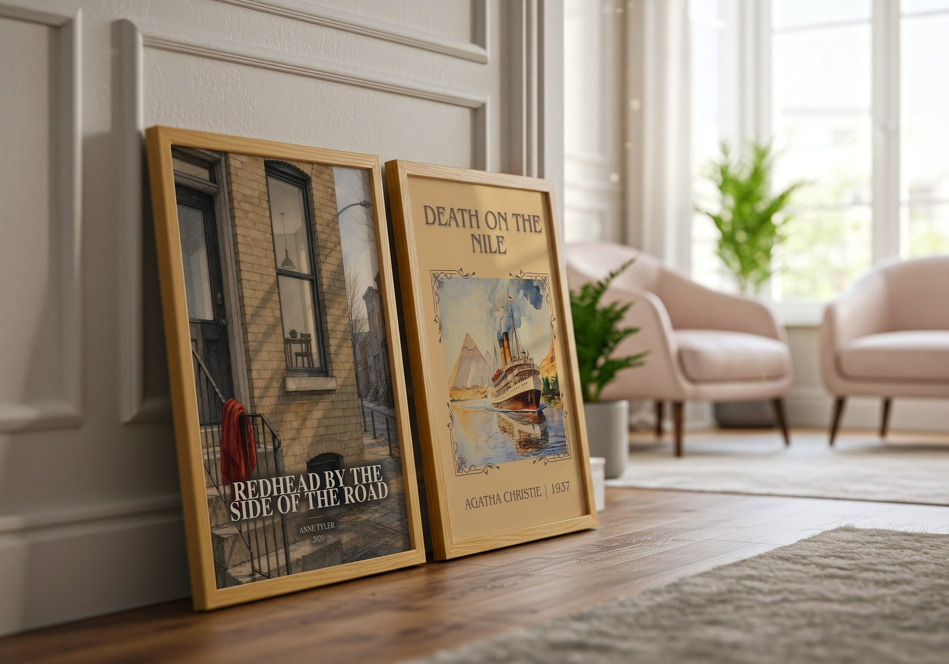 Redhead By The Side Of The Road watercolour print framed by window – literary home decor