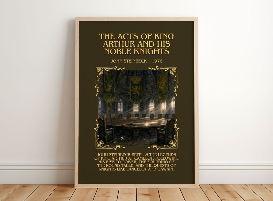 Acts Of King Arthur And His Noble Knights Minimalist Book Poster – framed print leaning on a wooden floor