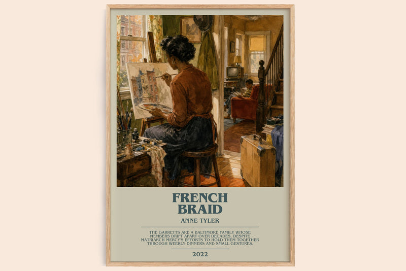 French Braid bookish book poster by Anne Tyler – framed literary art print