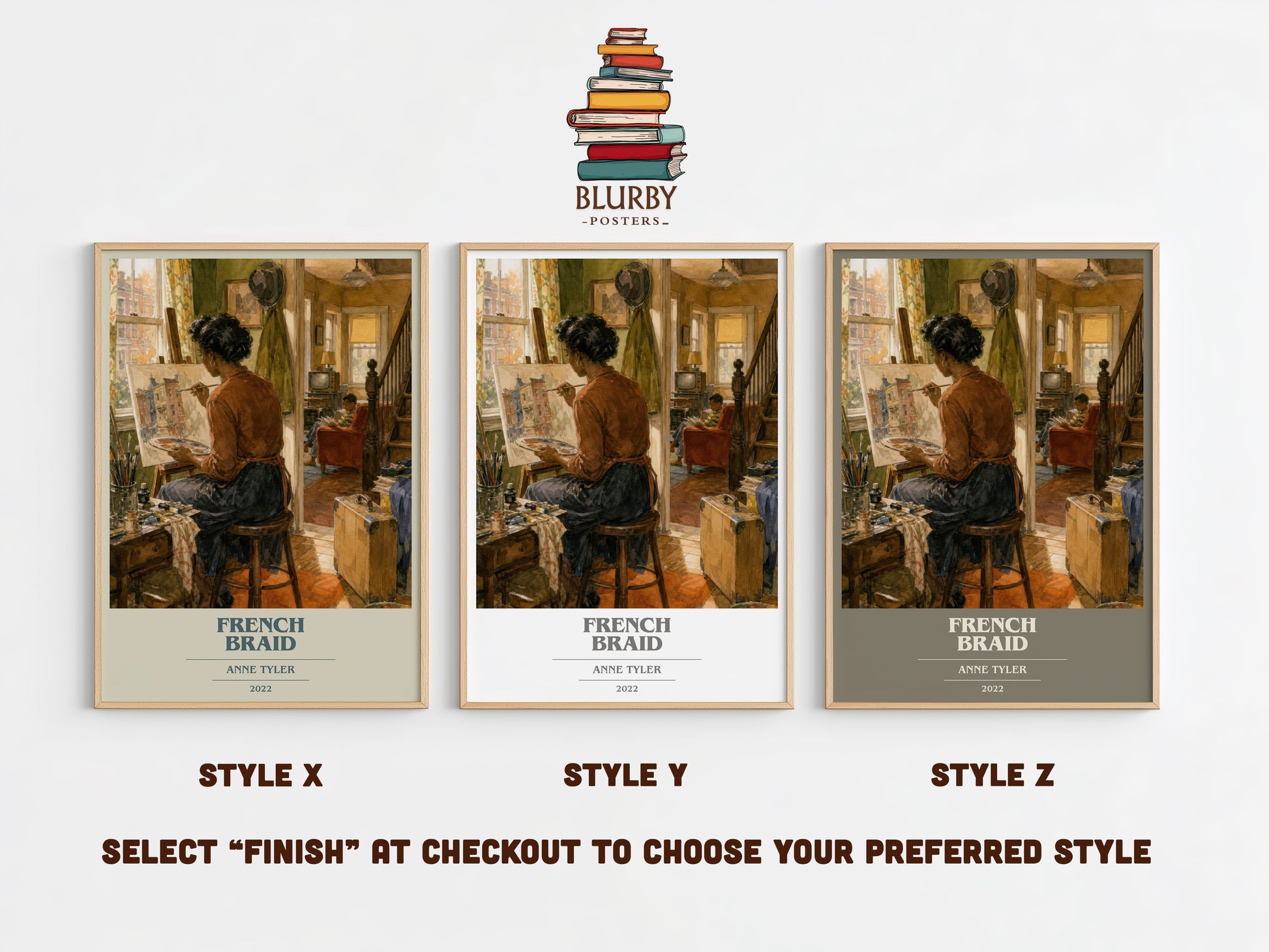 French Braid book cover print in frame leaning in hallway – literary fiction wall art