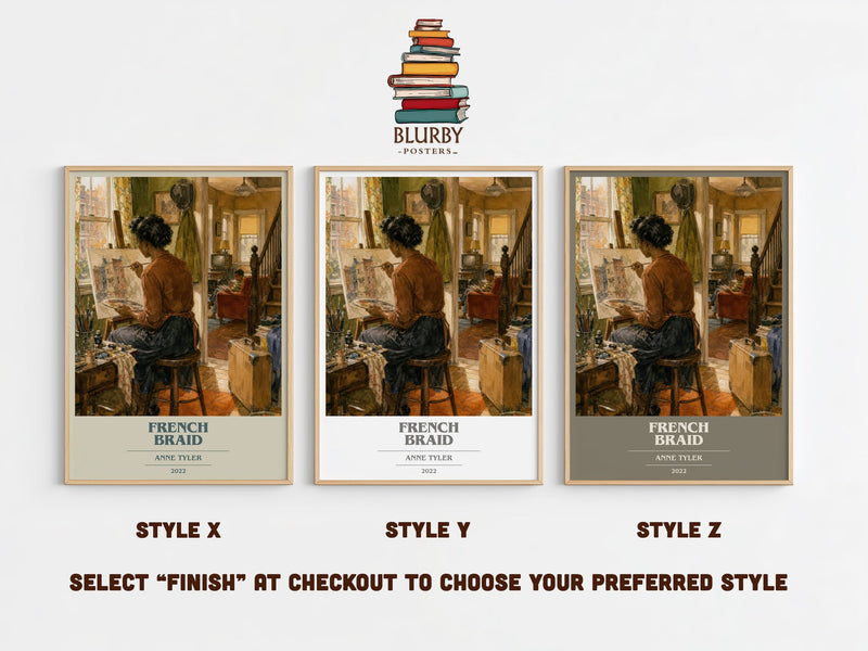 French Braid book cover print in frame leaning in hallway – literary fiction wall art