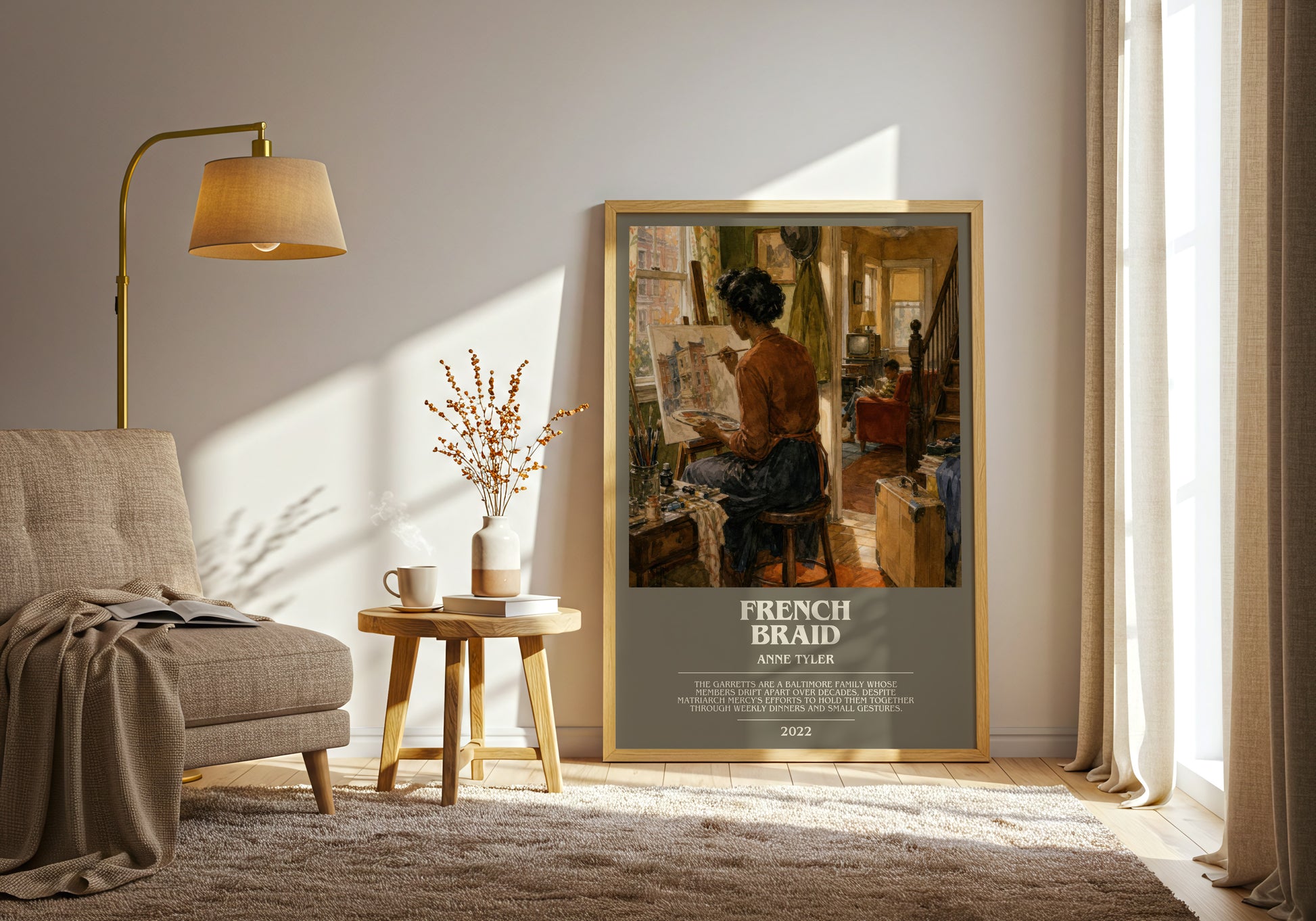 French Braid bookish print on bookshelf – Anne Tyler fan gift