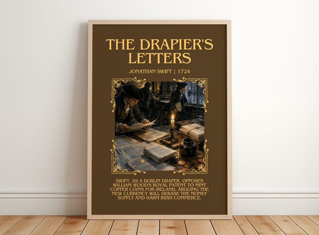 The Drapier'S Letters Minimalist Book Poster by Jonathan Swift – framed print leaning on a wooden floor