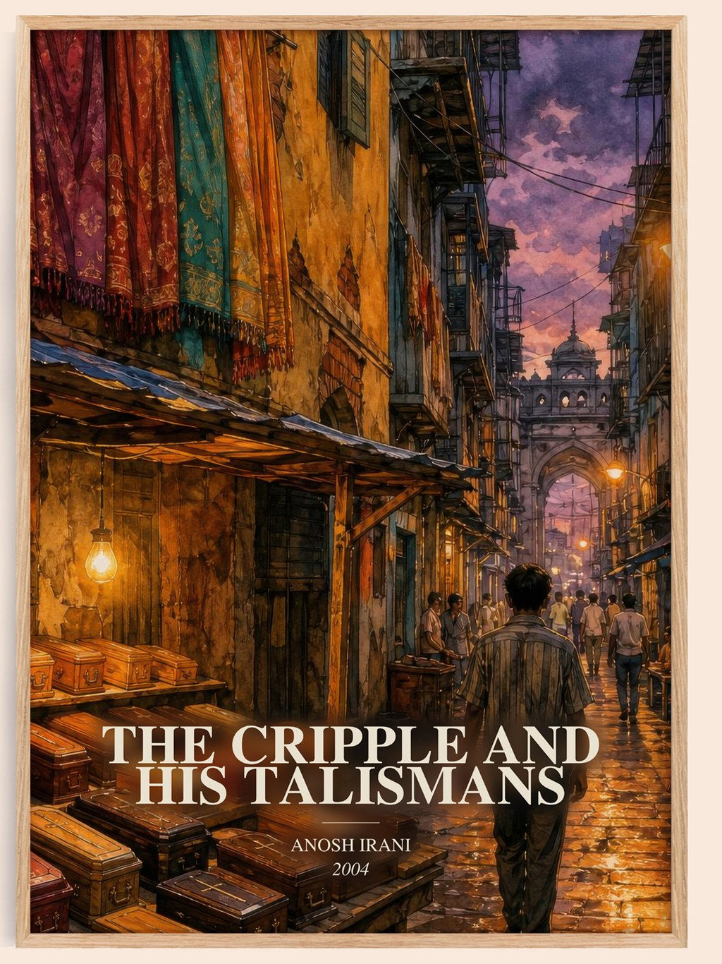 The Cripple And His Talismans watercolour book poster by Anosh Irani – framed literary art print