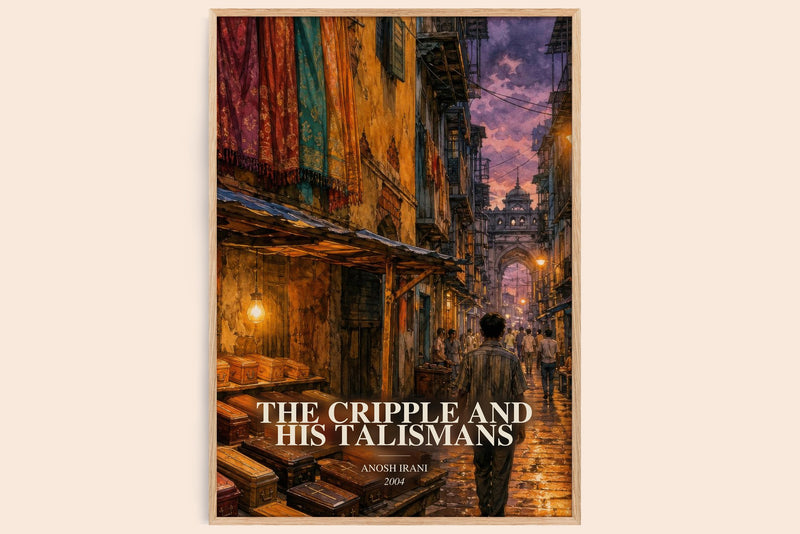 The Cripple And His Talismans watercolour book poster by Anosh Irani – framed literary art print