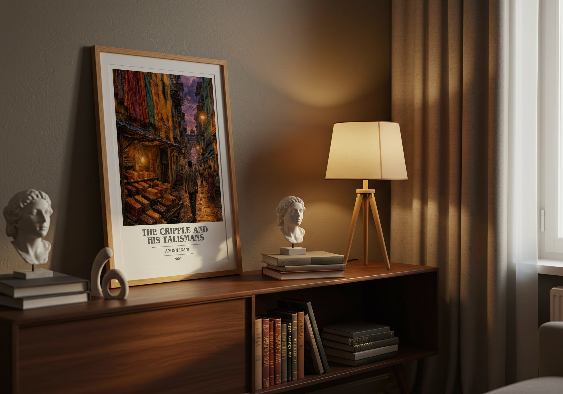 The Cripple And His Talismans book cover book poster framed on wall – literary fiction wall art