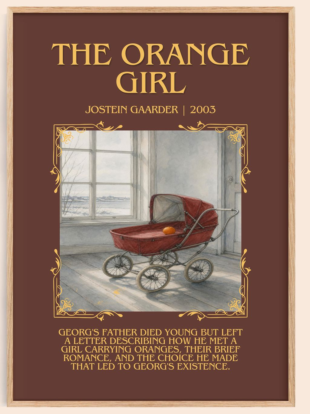 The Orange Girl Minimalist Book Poster by Jostein Gaarder – book poster
