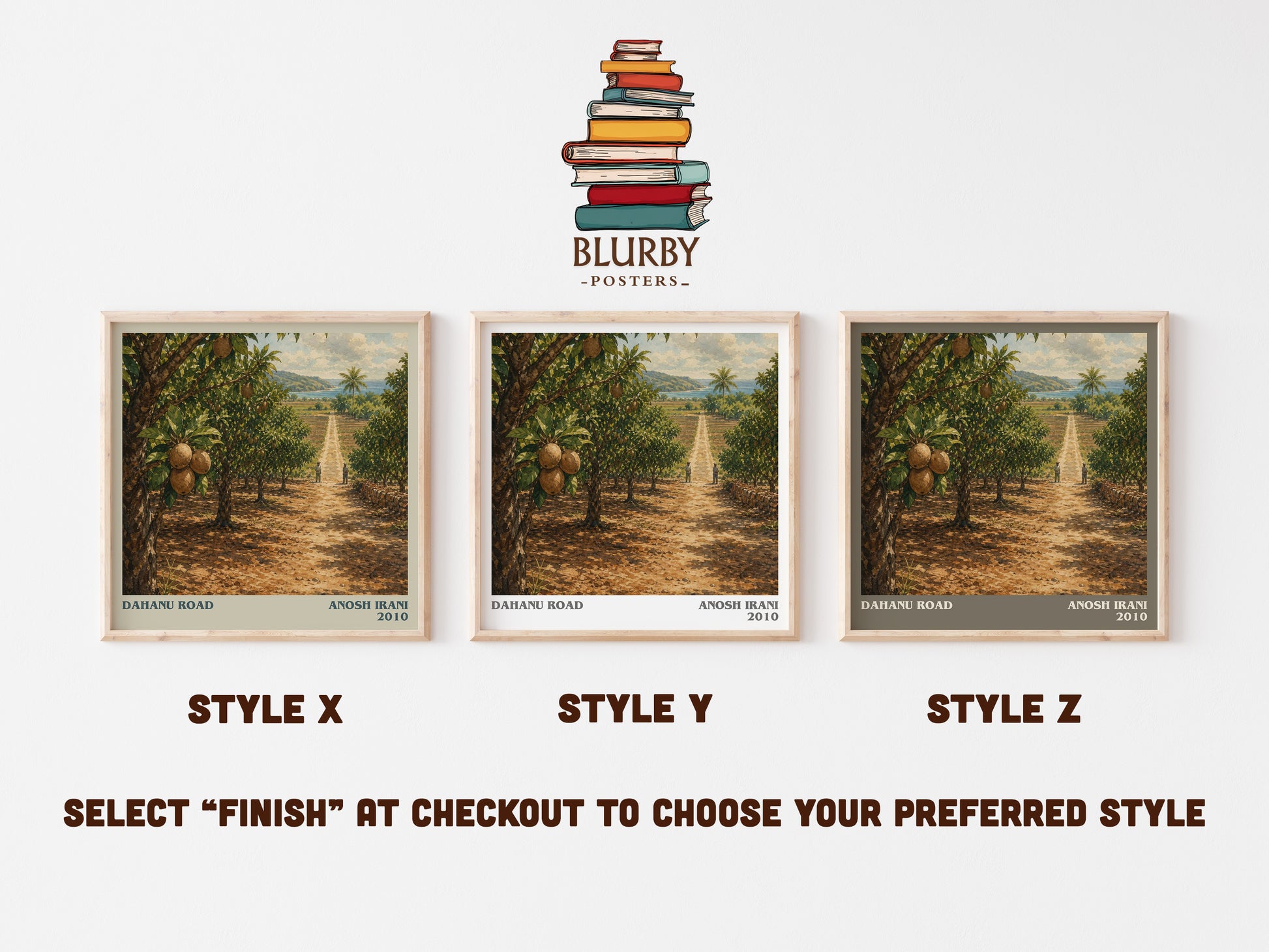 Dahanu Road literary print in frame leaning in hallway – literary fiction wall art