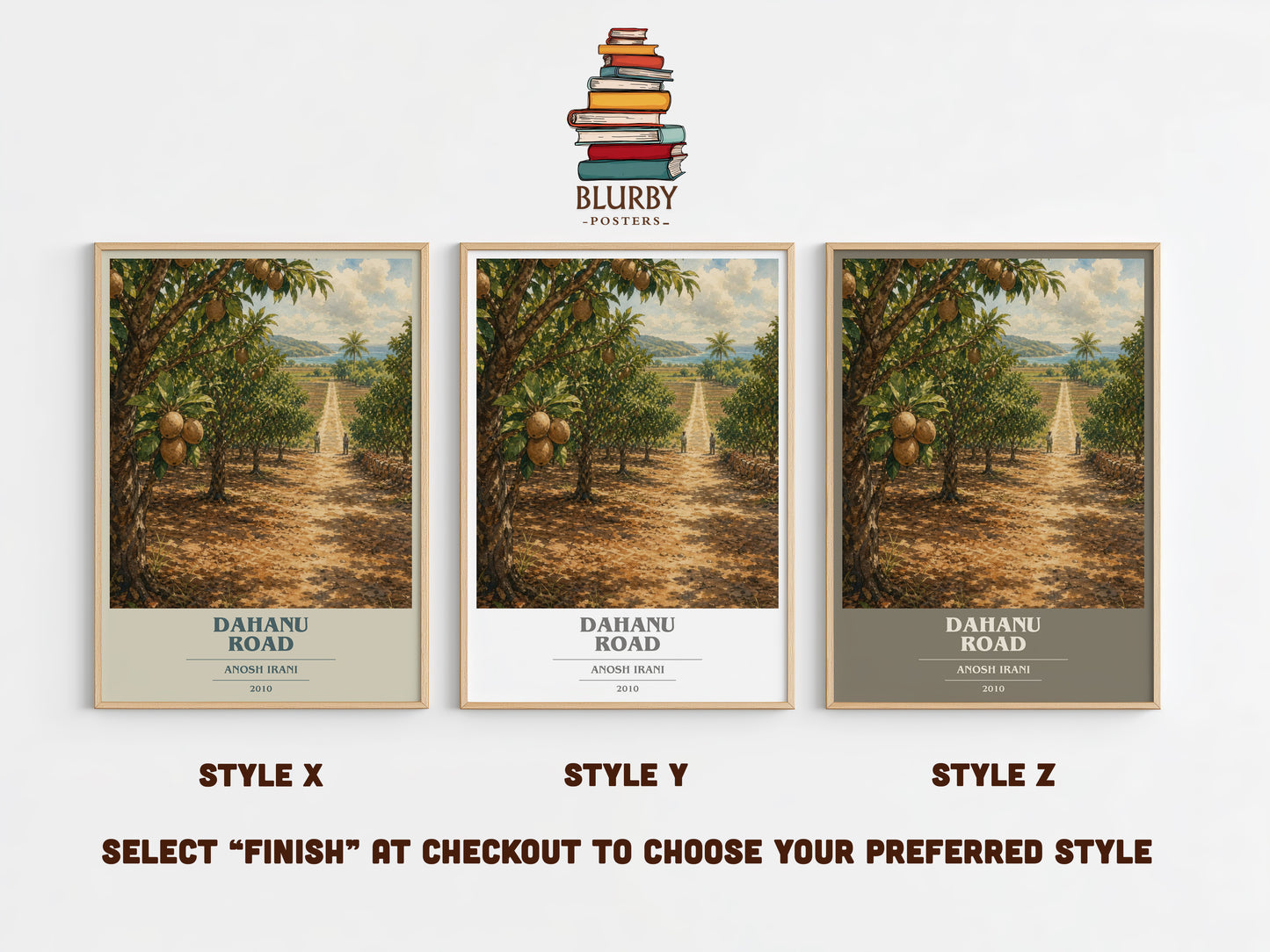Dahanu Road book cover print in frame leaning in hallway – literary fiction wall art
