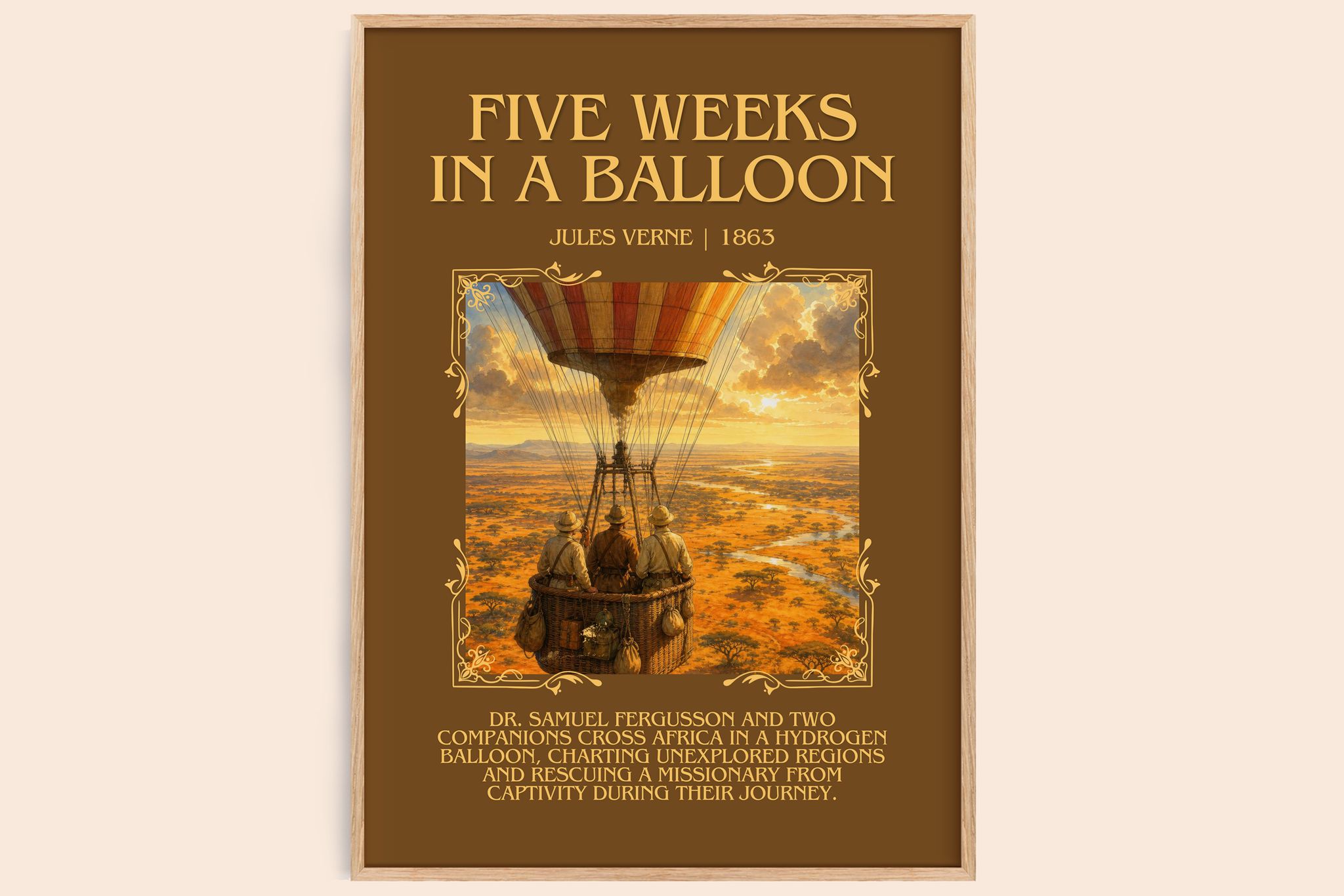 Five Weeks In A Balloon Minimalist Book Poster by Jules Verne