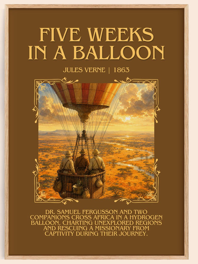 Five Weeks In A Balloon Minimalist Book Poster by Jules Verne