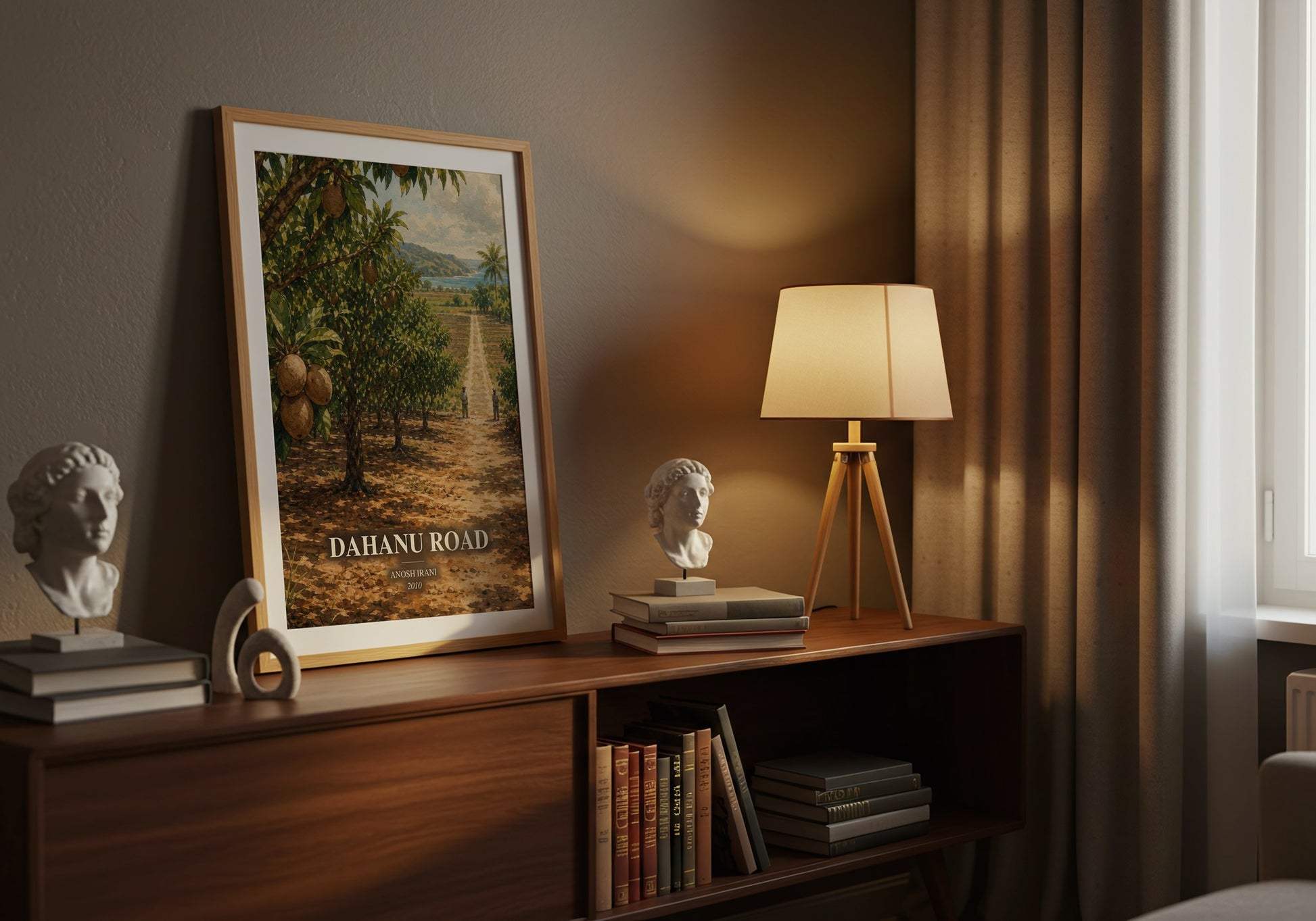 Dahanu Road watercolour print on bookshelf – Anosh Irani fan gift