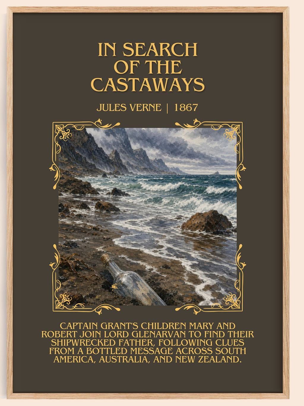 In Search Of The Castaways Minimalist Book Poster by Jules Verne – book poster