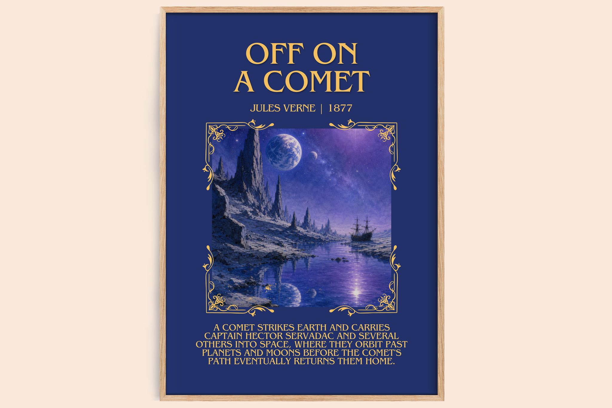 Off On A Comet Minimalist Book Poster by Jules Verne