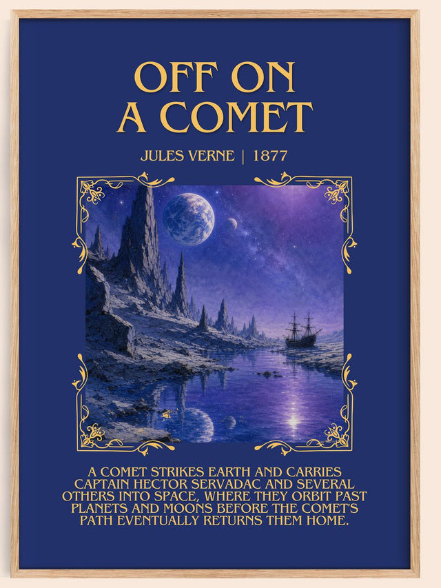 Off On A Comet Minimalist Book Poster by Jules Verne