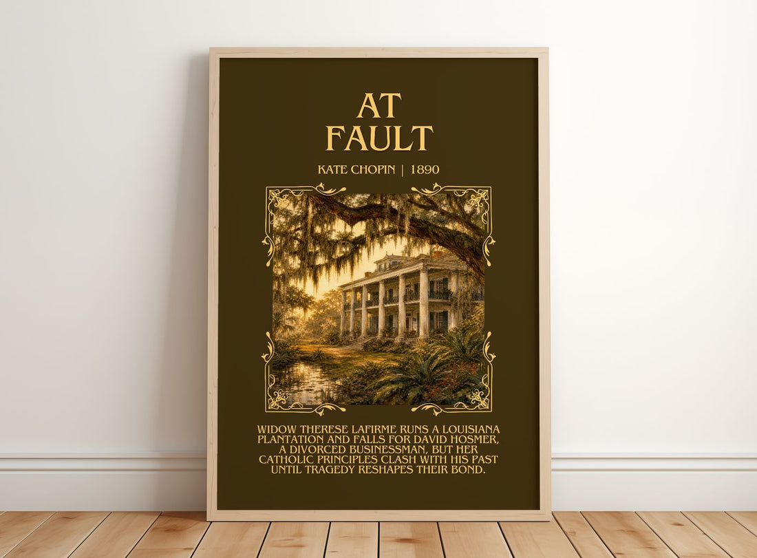At Fault Minimalist Book Poster by Kate Chopin – framed print leaning on a wooden floor