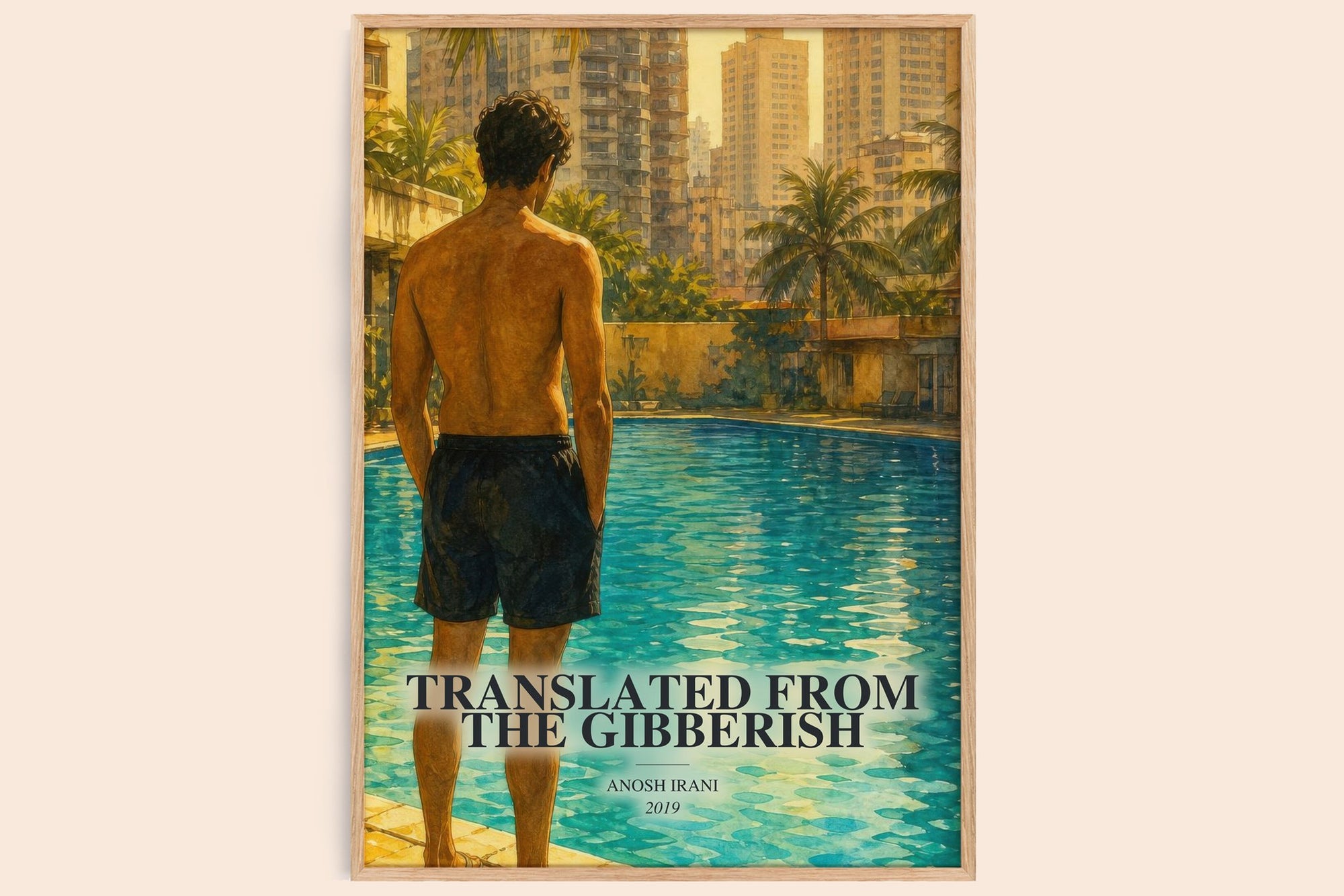 Translated From The Gibberish watercolour book poster by Anosh Irani – framed literary art print