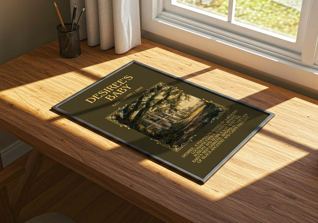 Desiree'S Baby Minimalist Book Poster by Kate Chopin – print on a sunlit desk