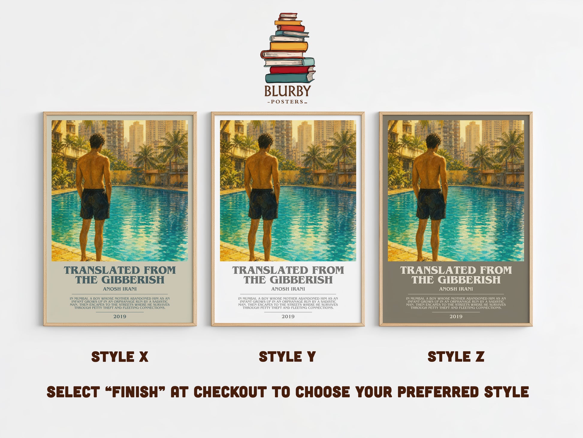 Translated From The Gibberish bookish print in frame leaning in hallway – literary fiction wall art