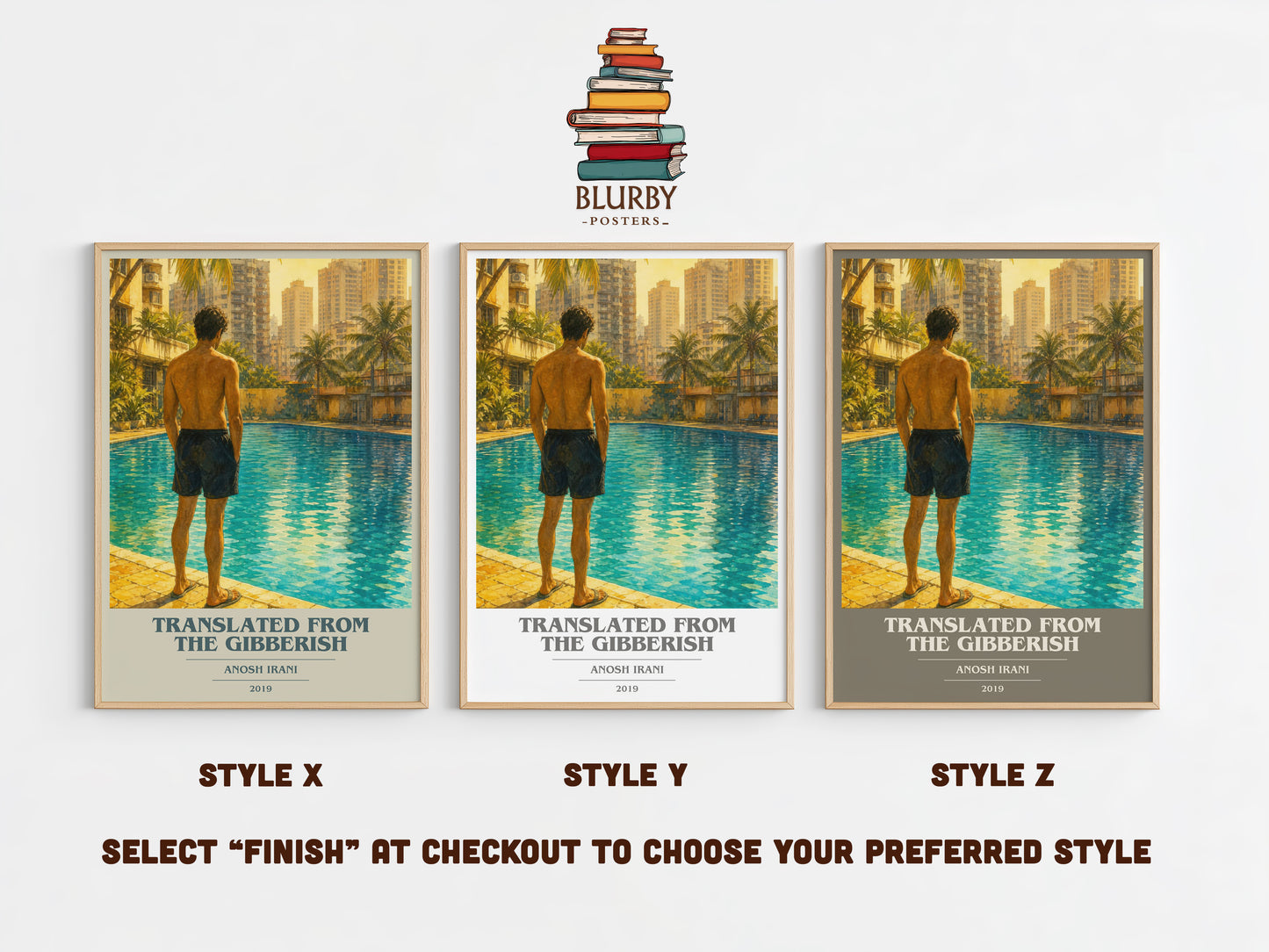 Translated From The Gibberish book cover print in frame leaning in hallway – literary fiction wall art