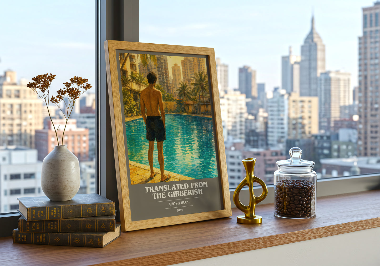 Translated From The Gibberish book cover print framed by window – literary home decor