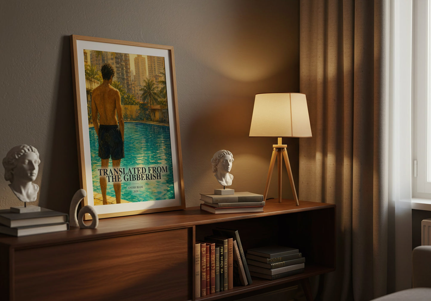 Translated From The Gibberish watercolour print on bookshelf – Anosh Irani fan gift