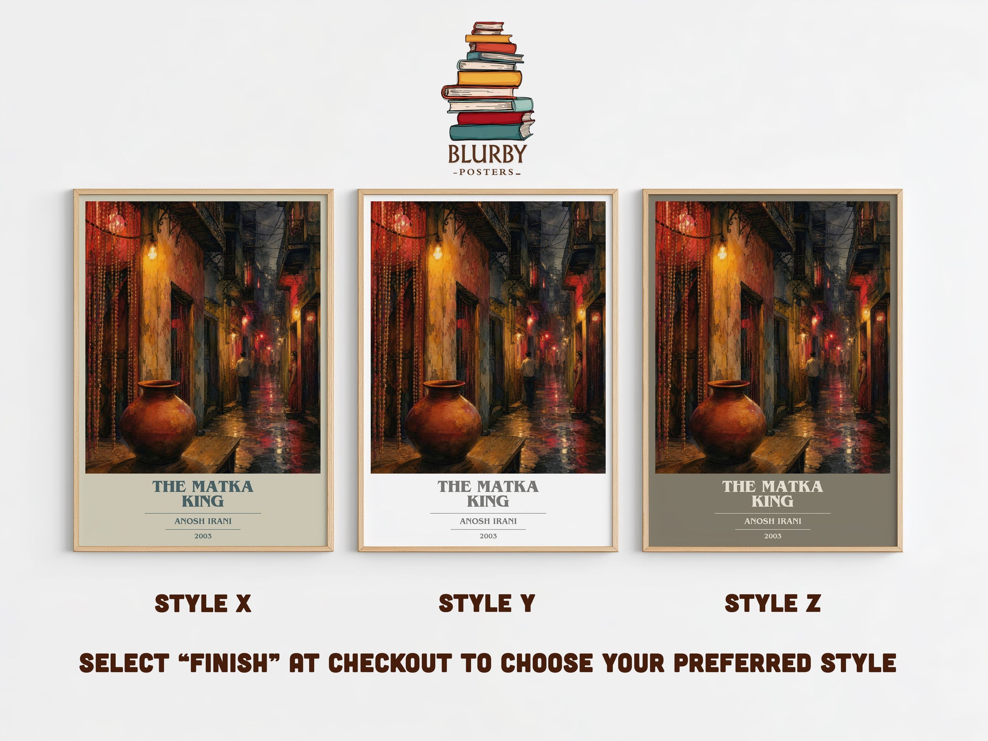 The Matka King book cover print in frame leaning in hallway – literary fiction wall art