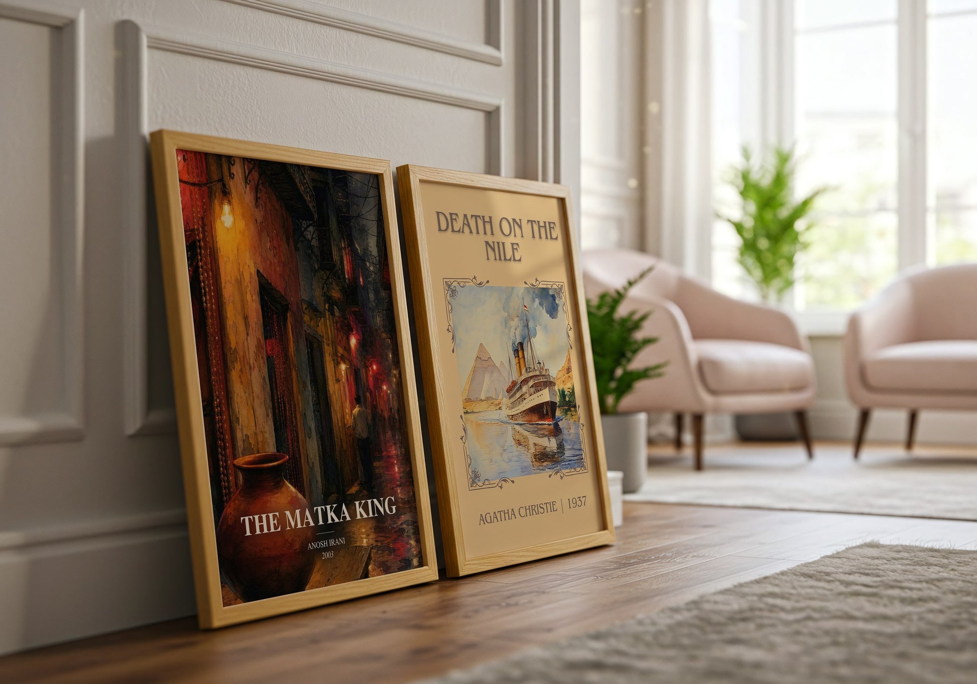 The Matka King watercolour print framed by window – literary home decor