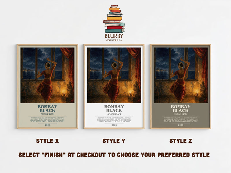 Bombay Black bookish print in frame leaning in hallway – literary fiction wall art