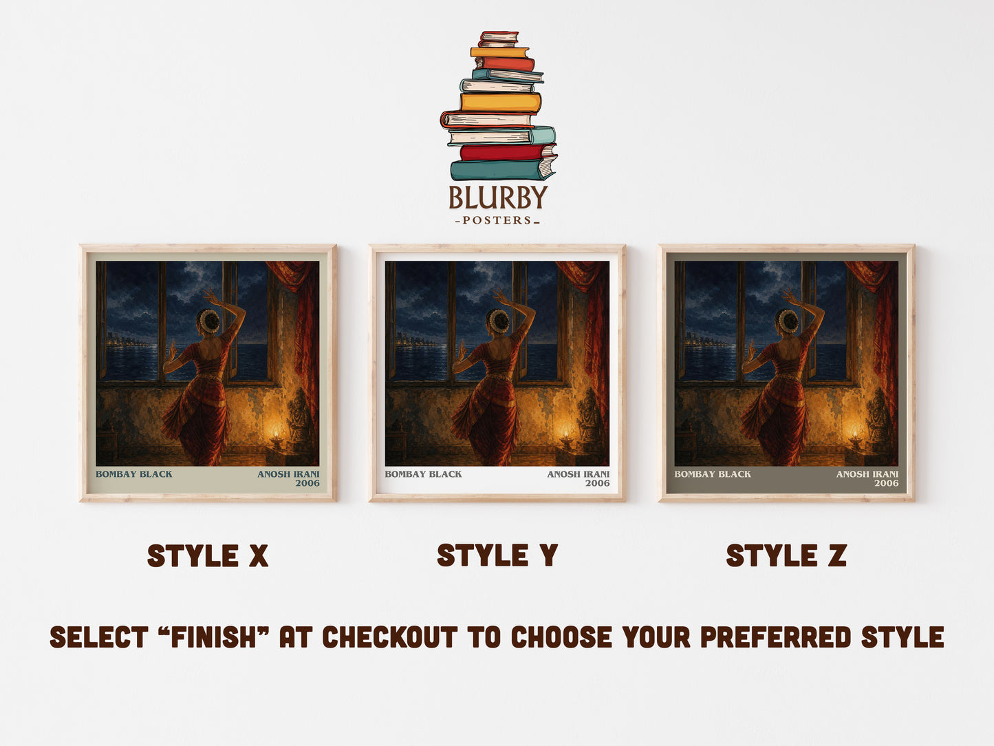 Bombay Black literary print in frame leaning in hallway – literary fiction wall art