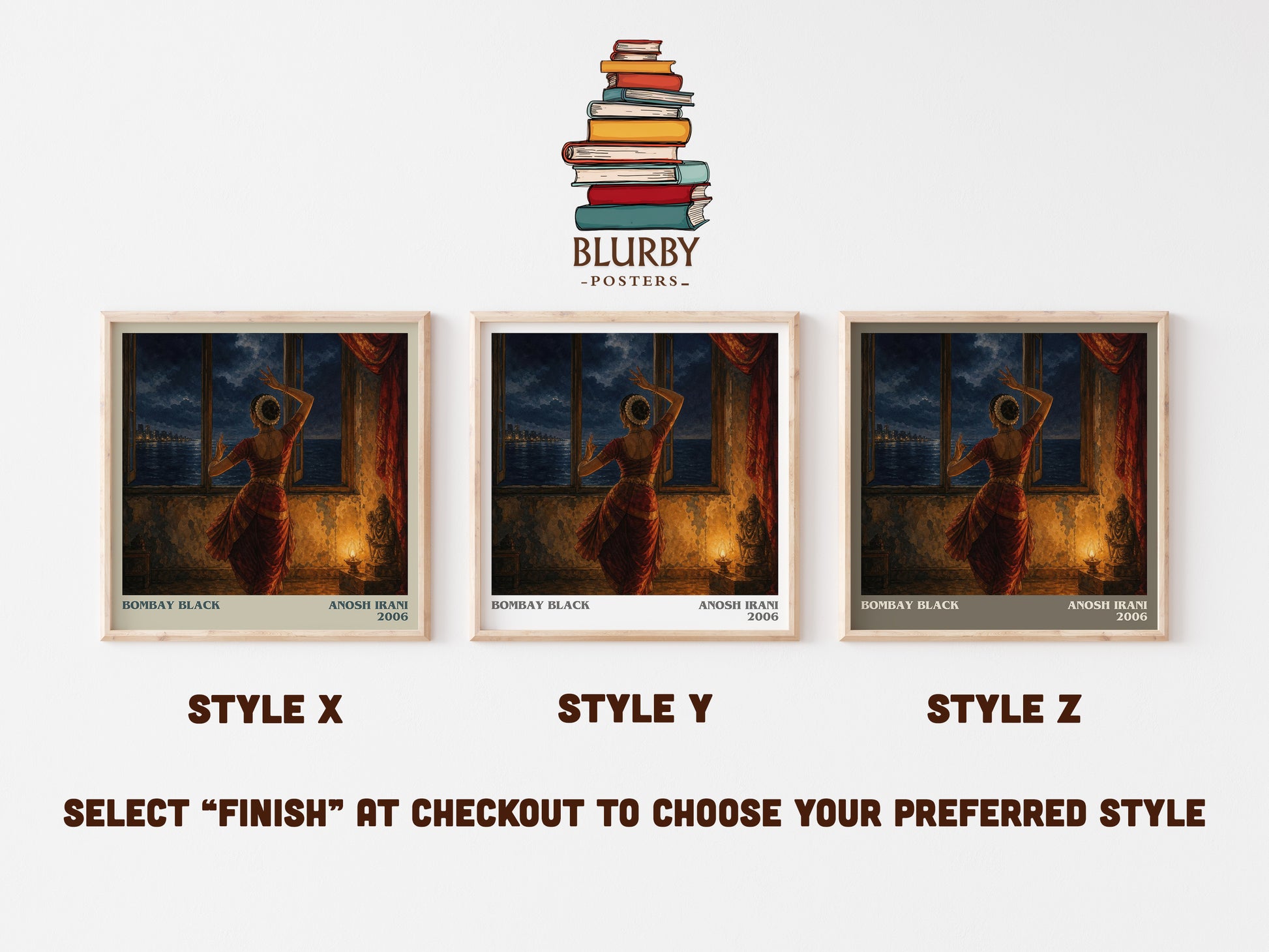 Bombay Black literary print in frame leaning in hallway – literary fiction wall art