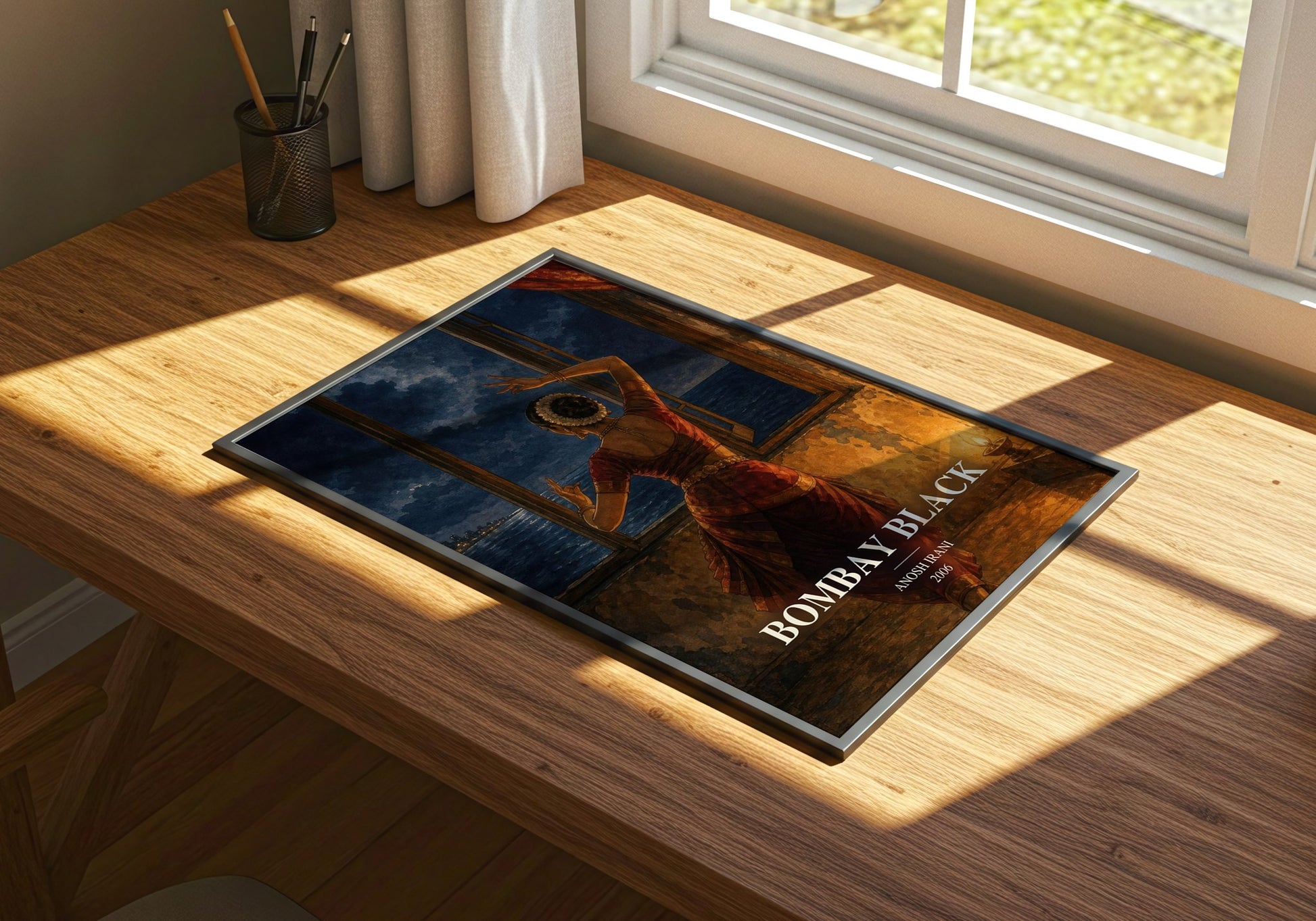 Bombay Black watercolour book poster framed on wall – literary fiction wall art