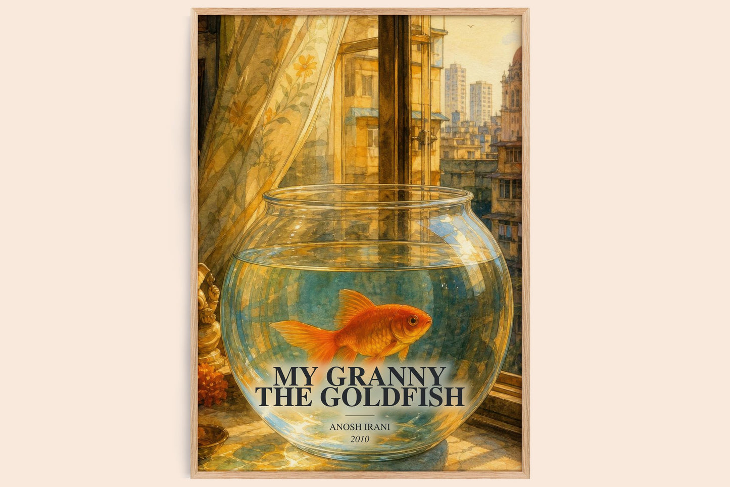 My Granny The Goldfish watercolour book poster by Anosh Irani – framed literary art print