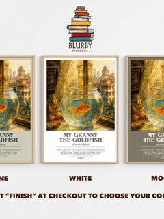 My Granny The Goldfish bookish print framed by window – Stone, White and Mocha side by side – choose your colour