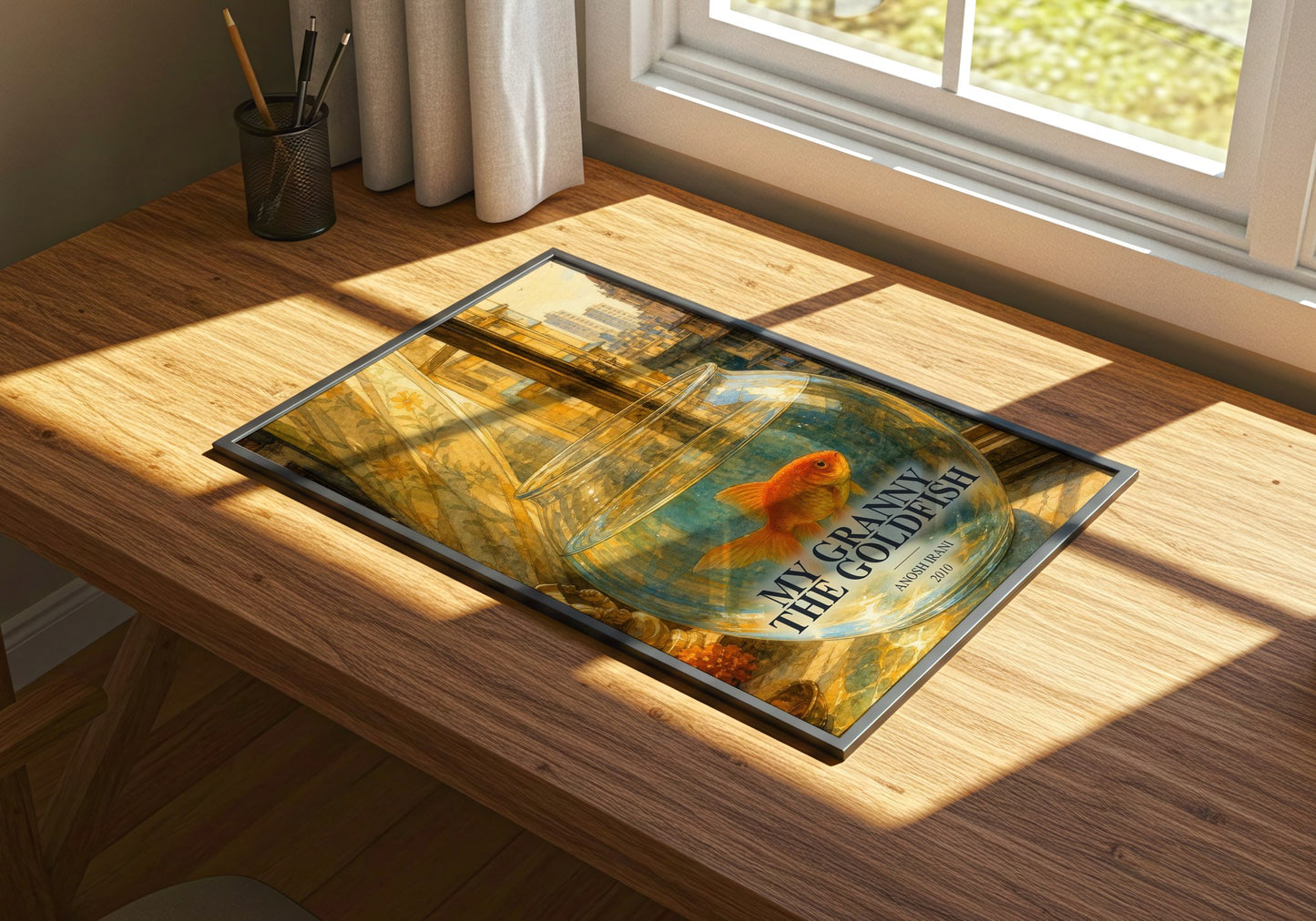 My Granny The Goldfish watercolour book poster framed on wall – contemporary fiction wall art