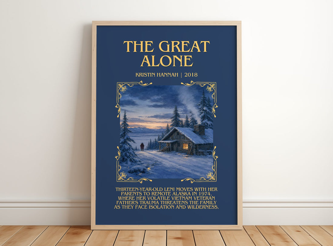 The Great Alone Minimalist Book Poster by Kristin Hannah – framed print leaning on a wooden floor