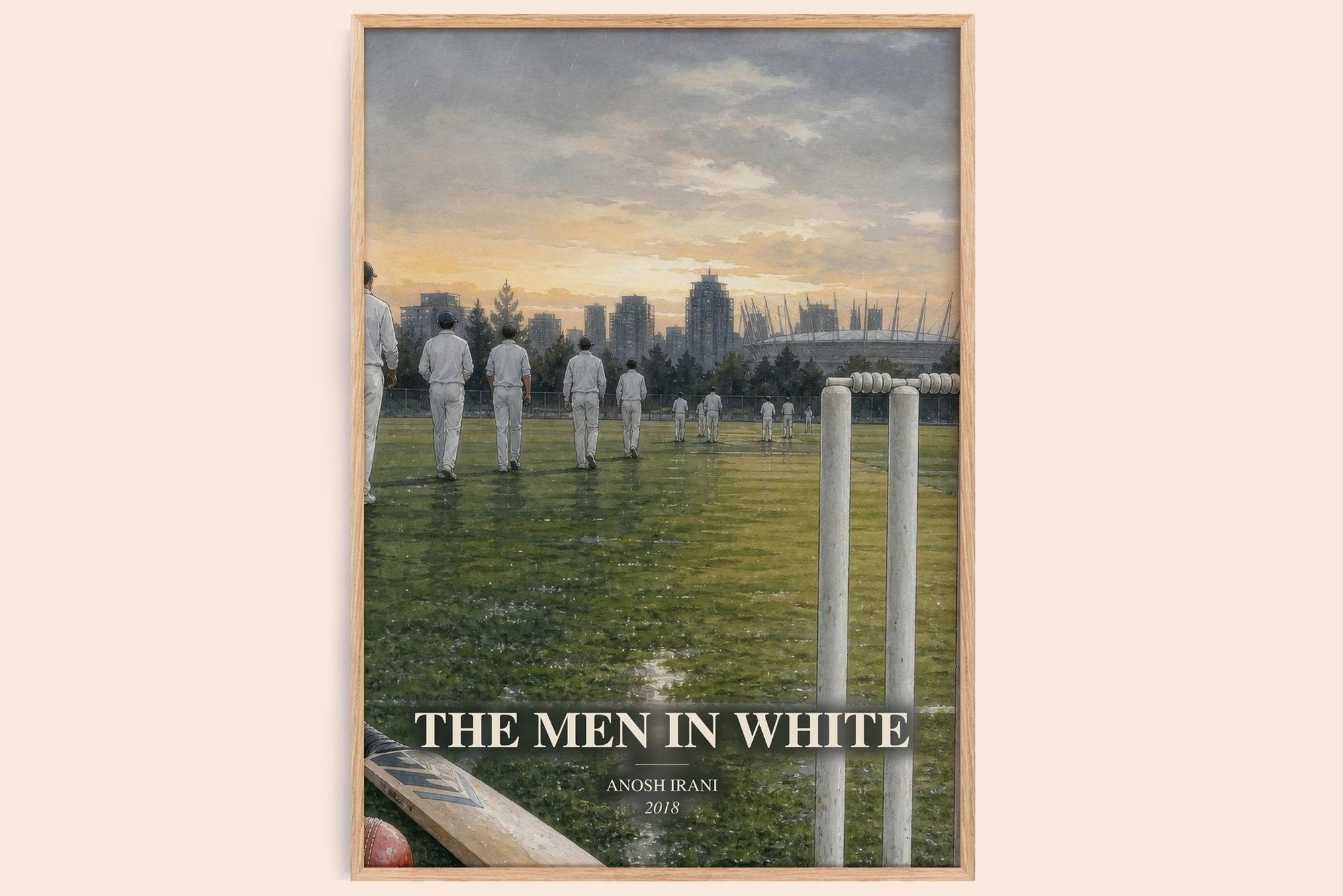 The Men In White watercolour book poster by Anosh Irani – framed literary art print