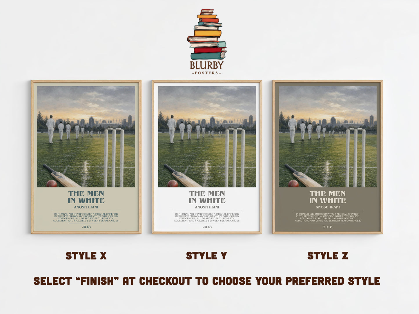 The Men In White bookish print in frame leaning in hallway – literary fiction wall art