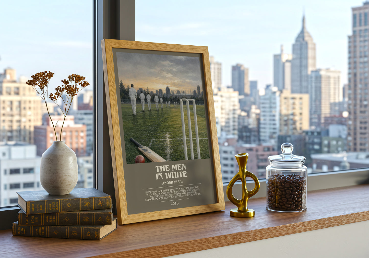 The Men In White bookish print framed by window – literary home decor