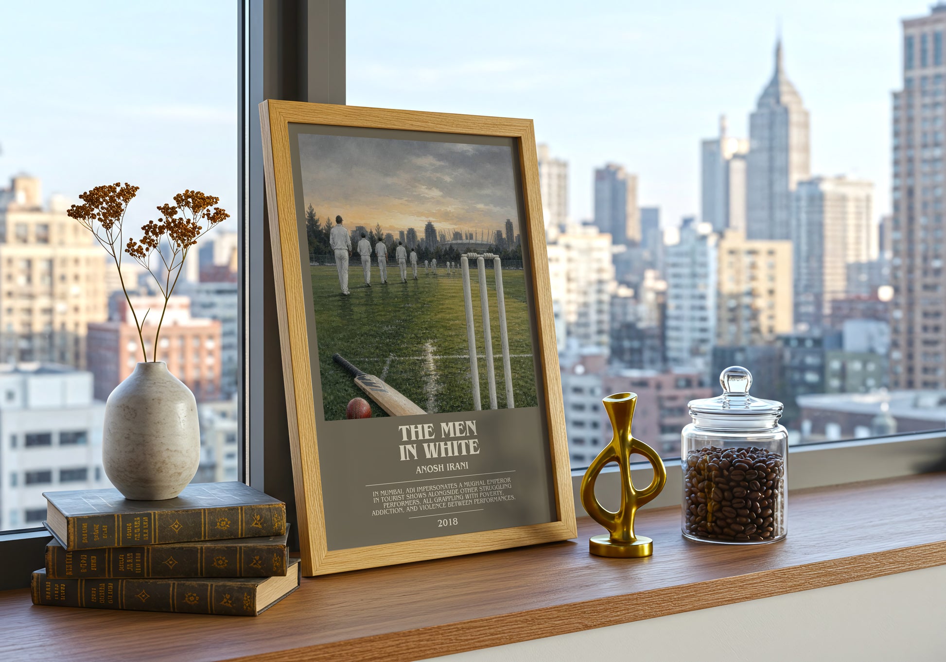The Men In White bookish print framed by window – literary home decor