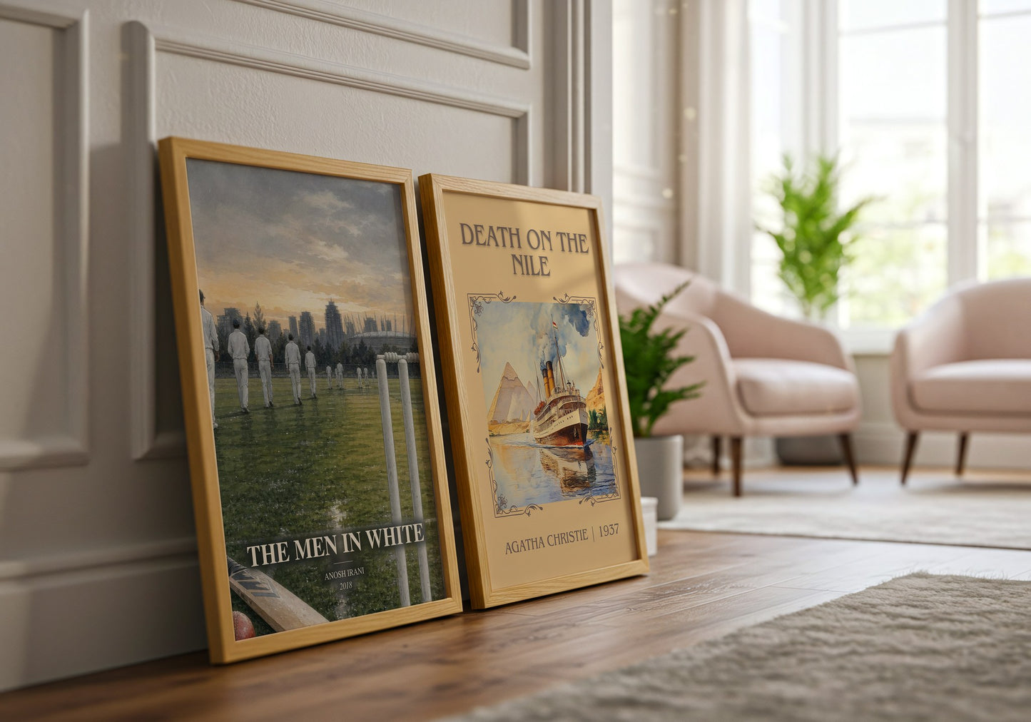 The Men In White watercolour print framed by window – literary home decor