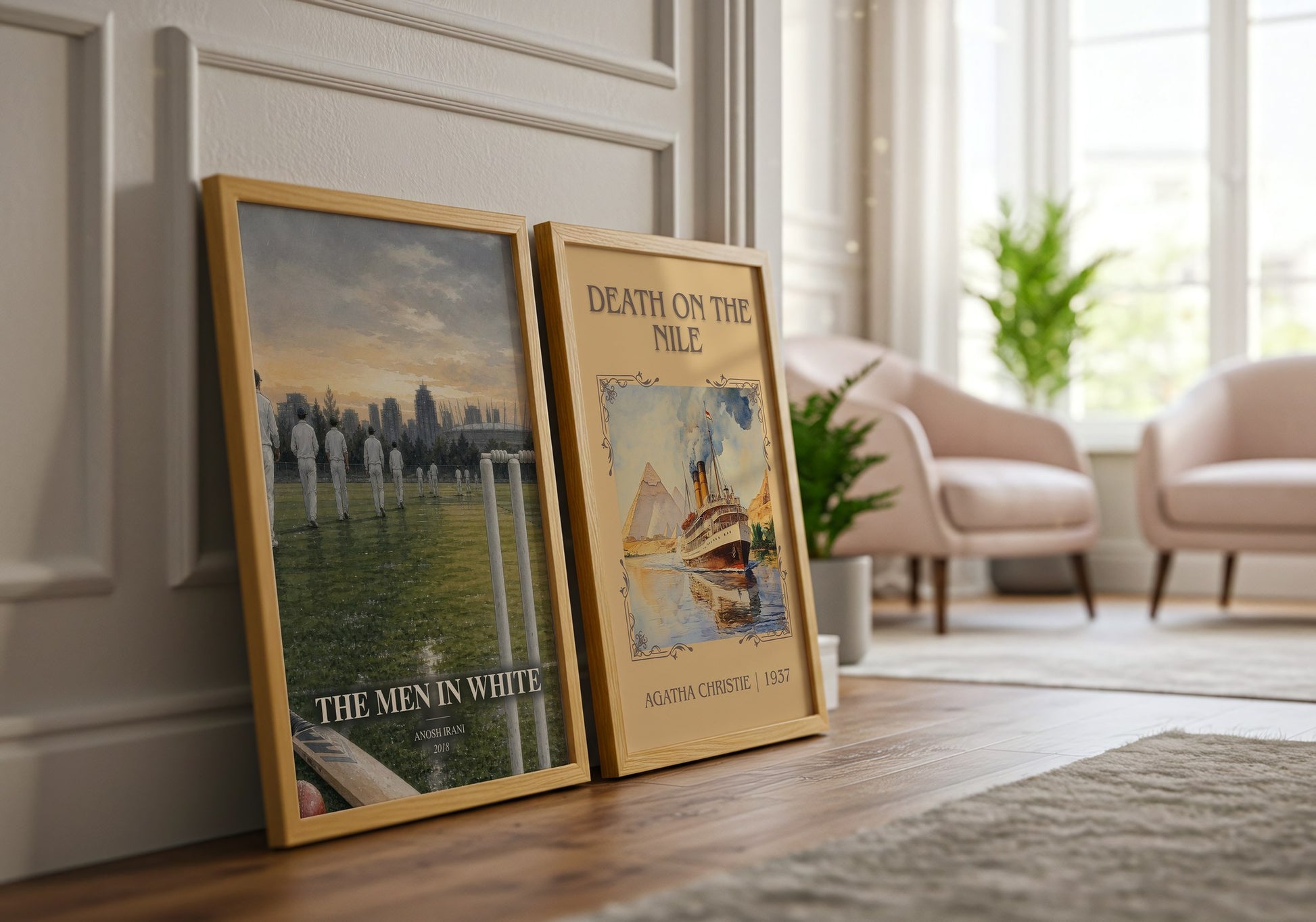 The Men In White watercolour print framed by window – literary home decor