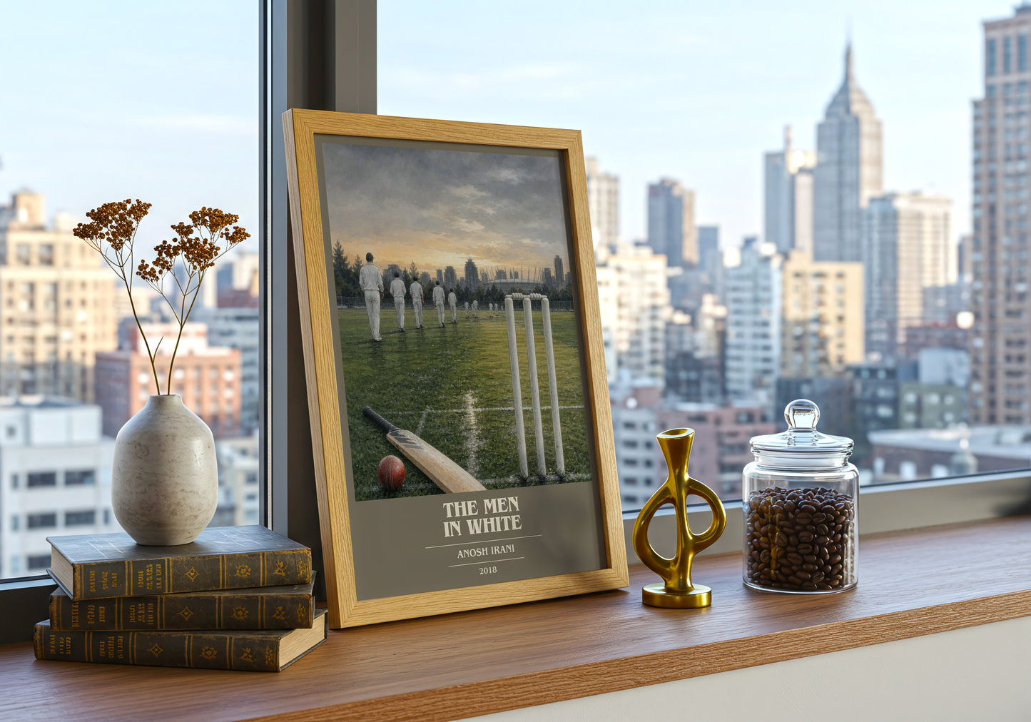 The Men In White book cover print framed by window – literary home decor
