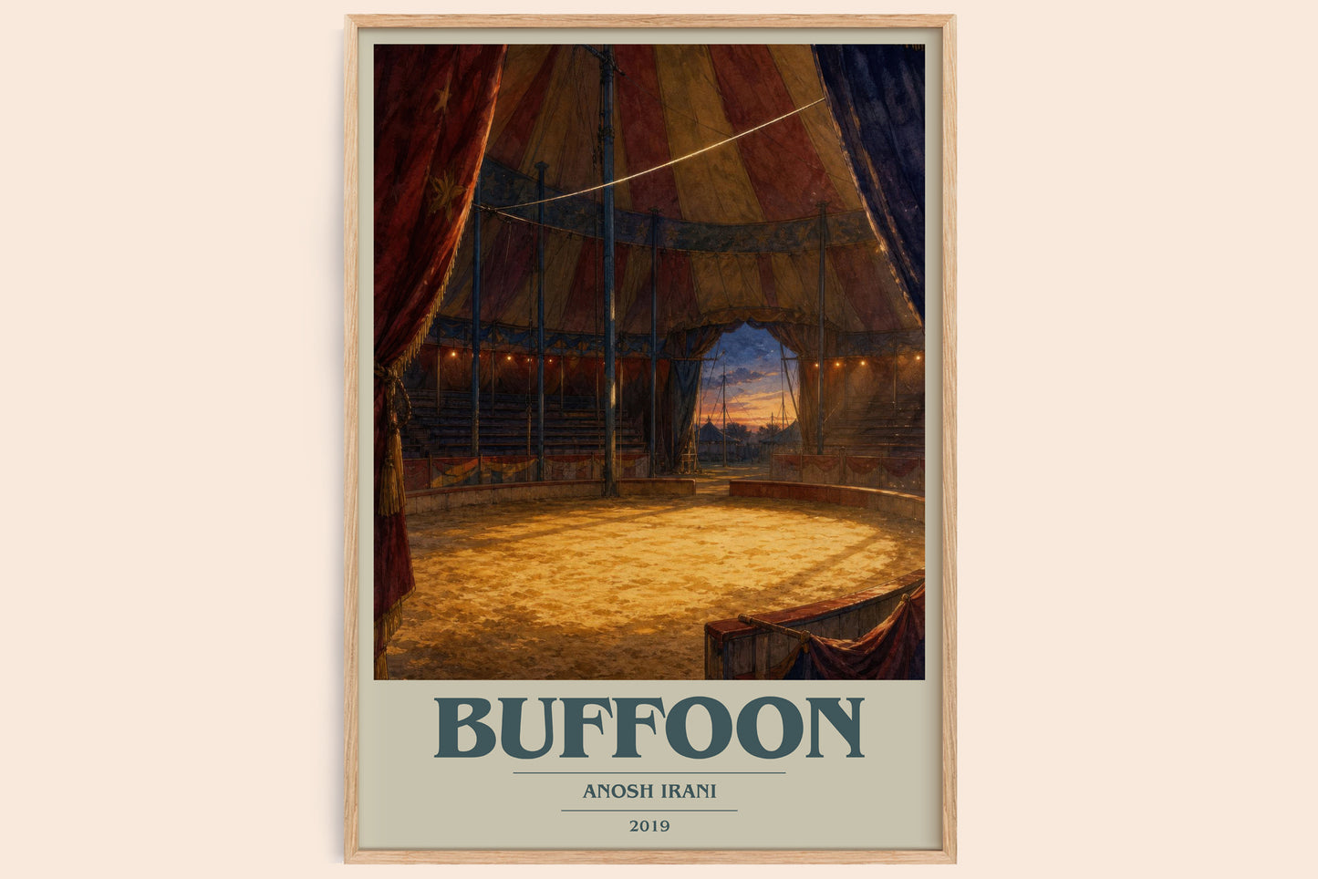 Buffoon book cover book poster by Anosh Irani – framed literary art print