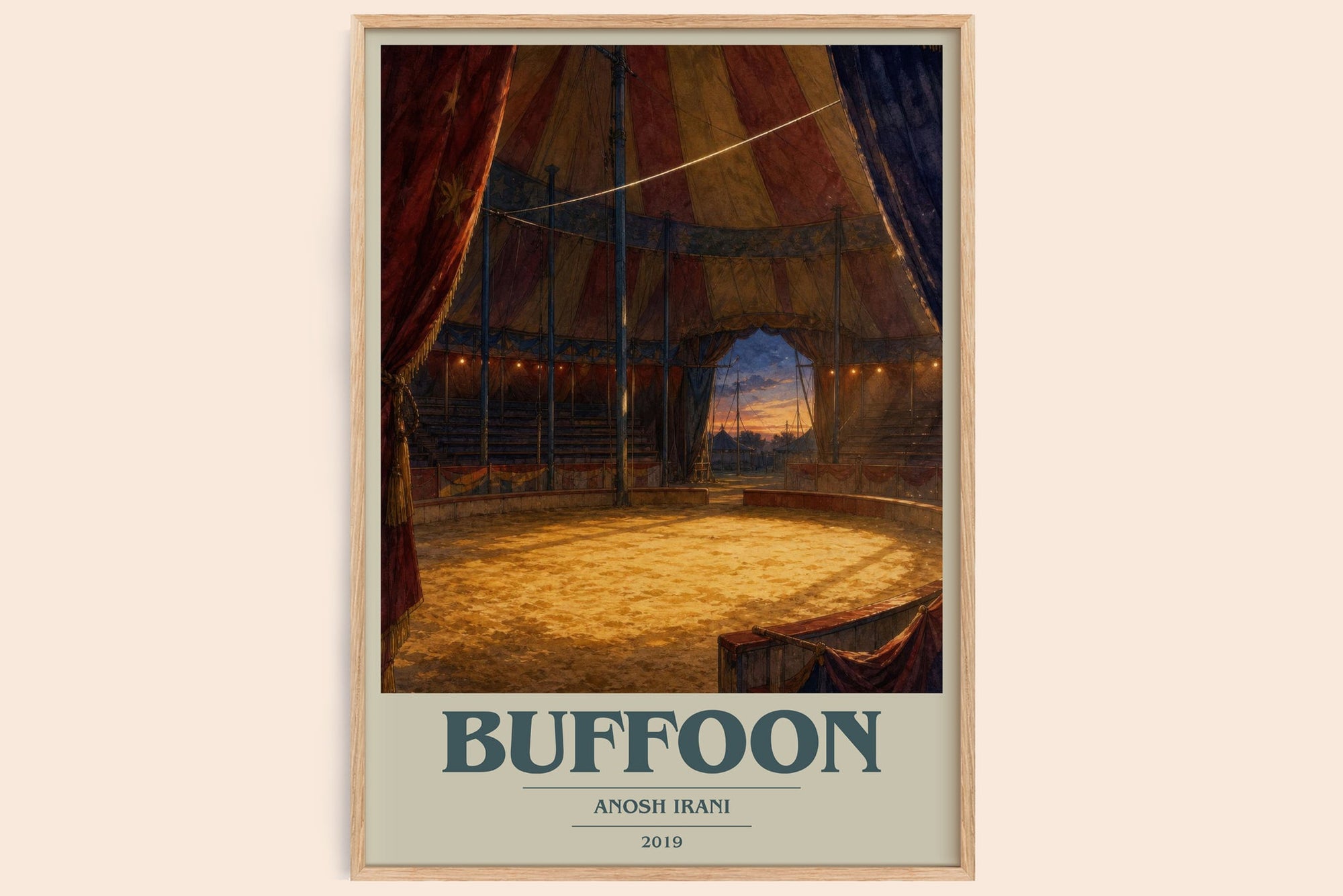 Buffoon book cover book poster by Anosh Irani – framed literary art print