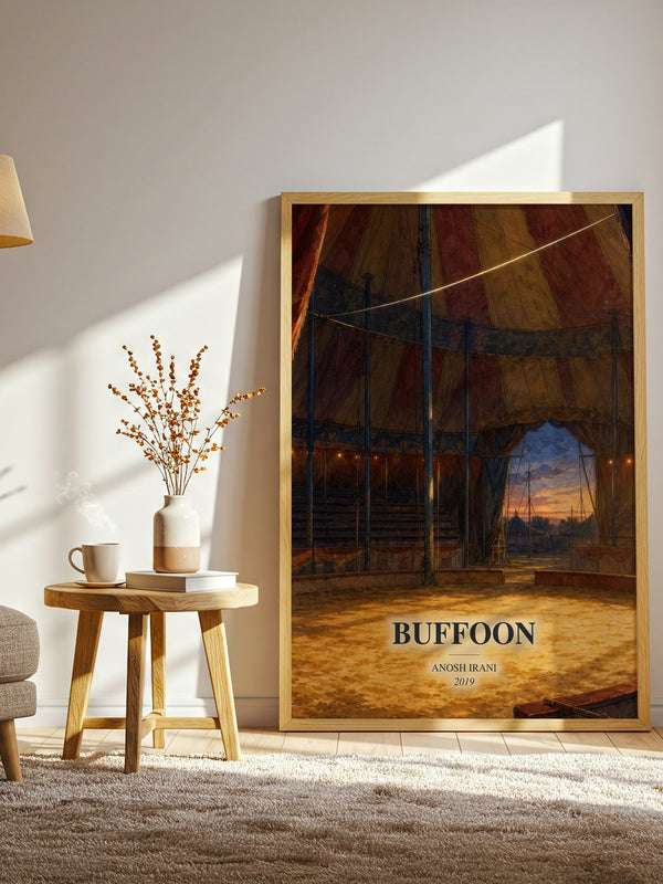 Buffoon watercolour print in frame leaning in hallway – literary fiction wall art