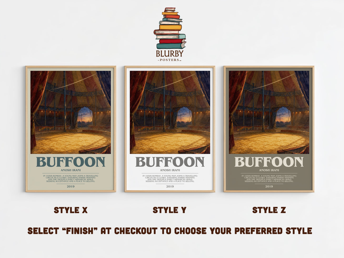 Buffoon bookish print in frame leaning in hallway – literary fiction wall art
