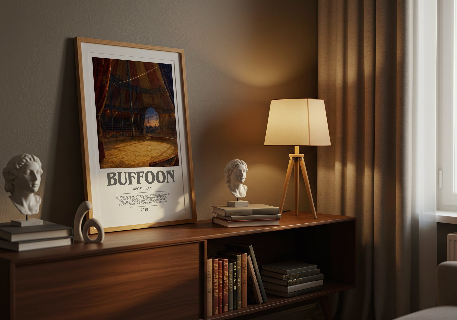 Buffoon bookish book poster framed on wall – literary fiction wall art