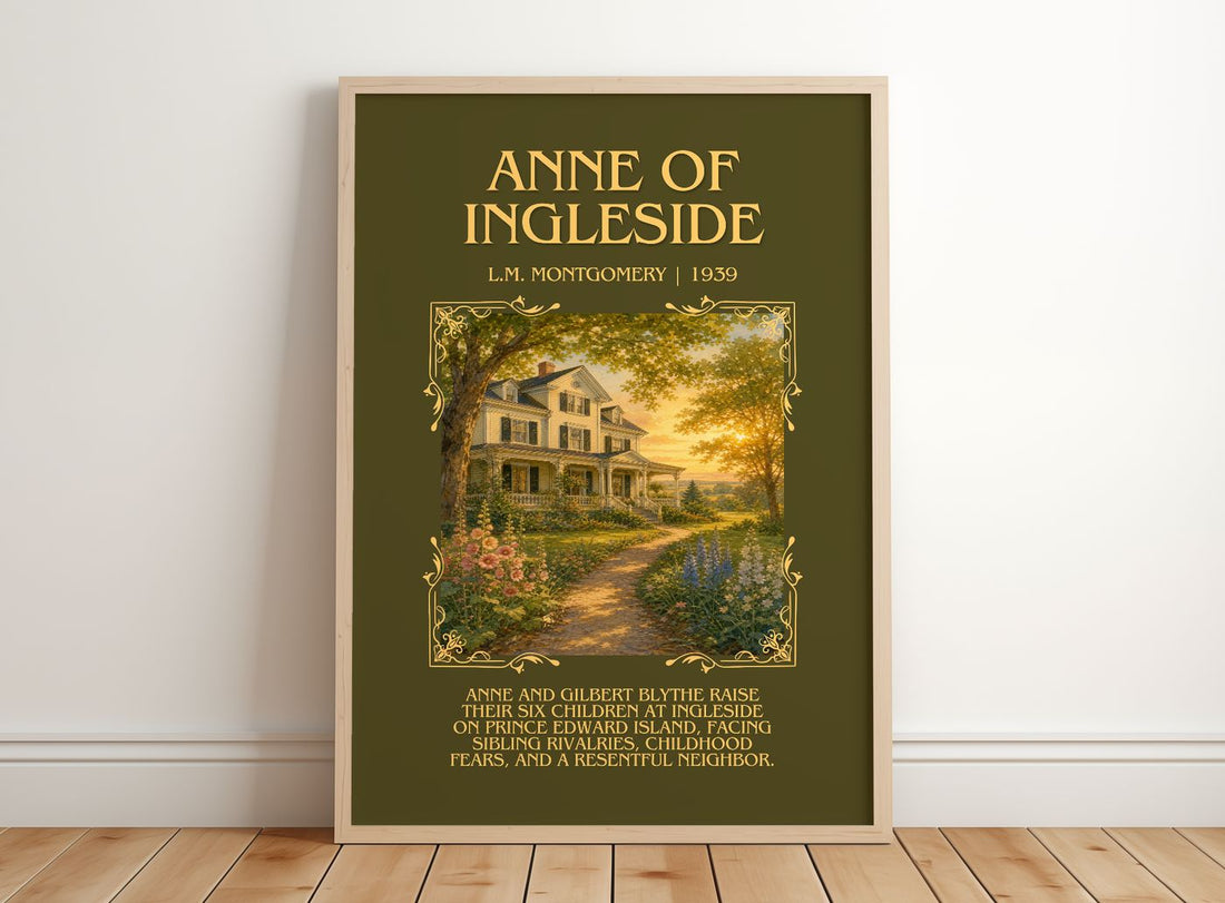 Anne Of Ingleside Minimalist Book Poster by L.M. Montgomery – framed print leaning on a wooden floor