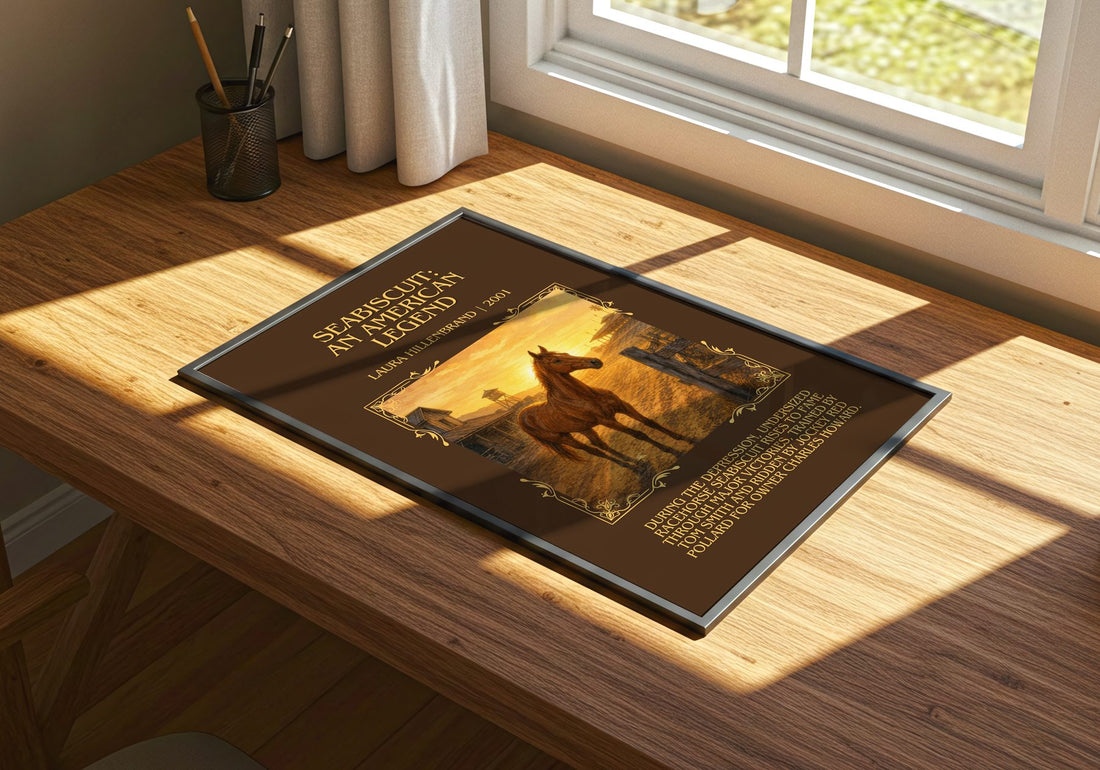 Seabiscuit: An American Legend Minimalist Book Poster – print on a sunlit desk